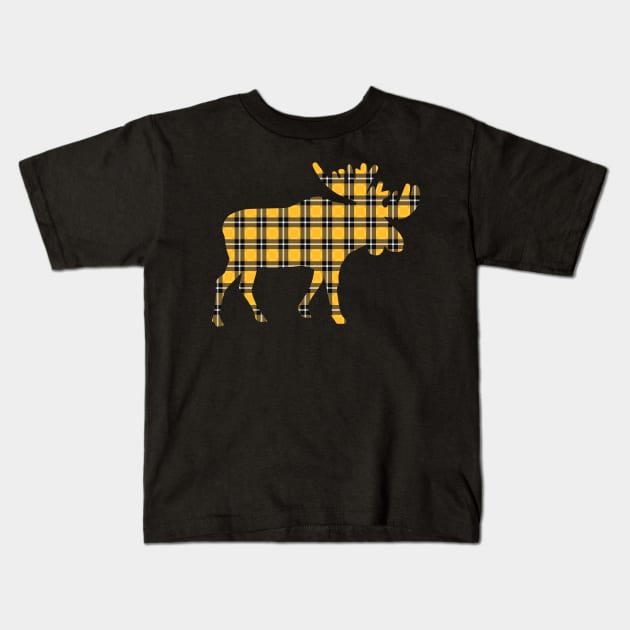 Yellow Plaid Moose Kids T-Shirt by Designs by Dro